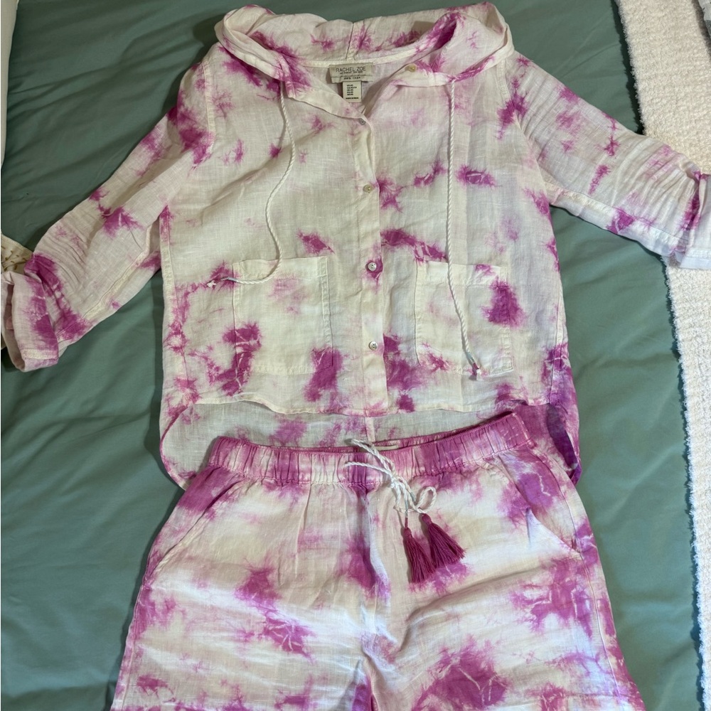 Linen Rachel Zoe Tie-Dye Set - Purple and White